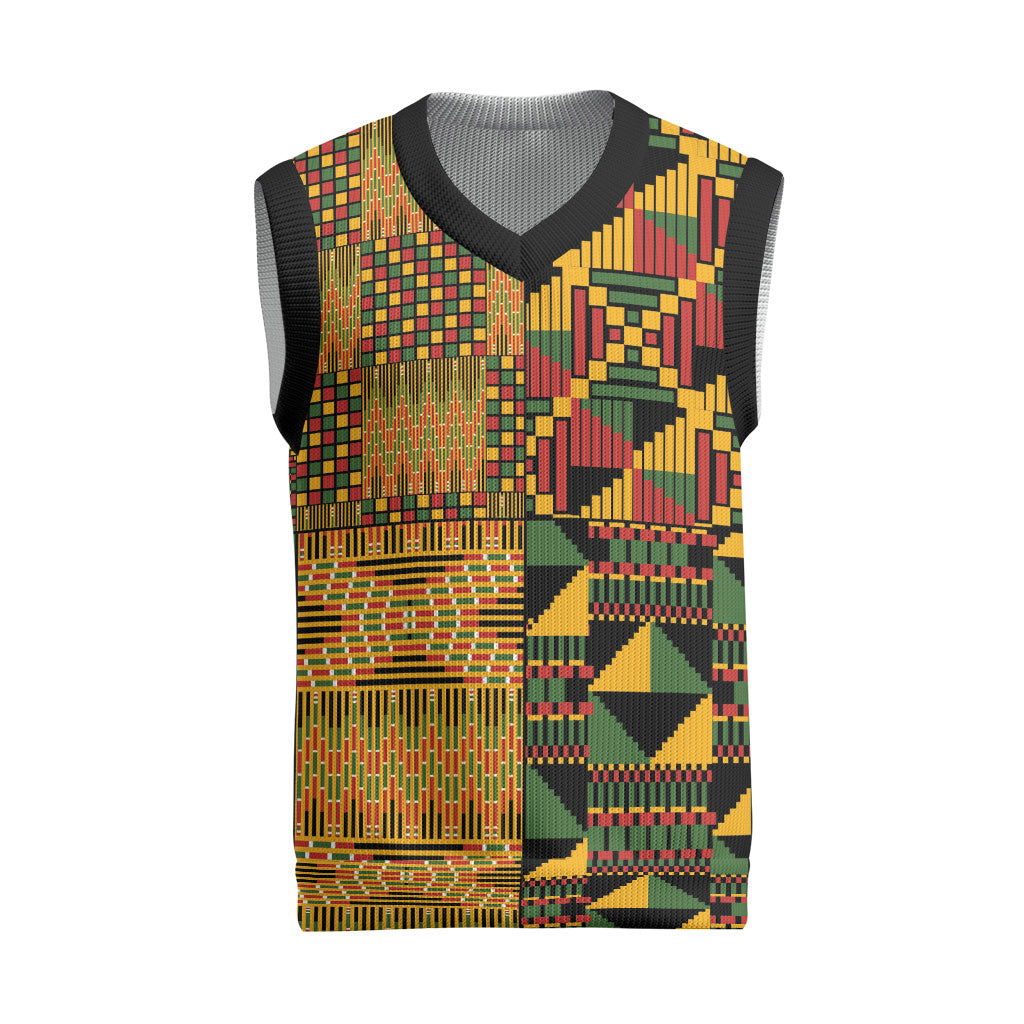 African American Quilt Kente Fusion Christmas Knitted V-Neck Vest Version 1