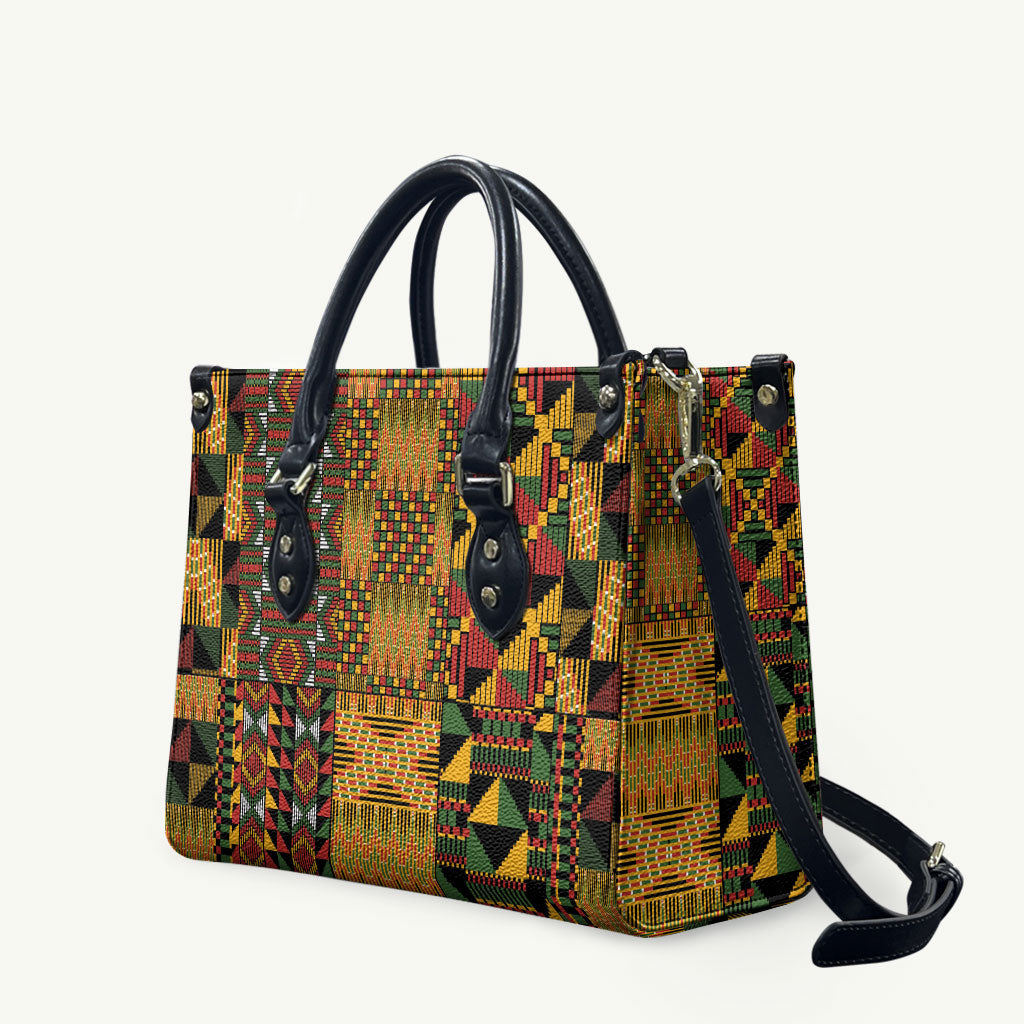 African American Quilt Kente Fusion Leather Bag Version 1