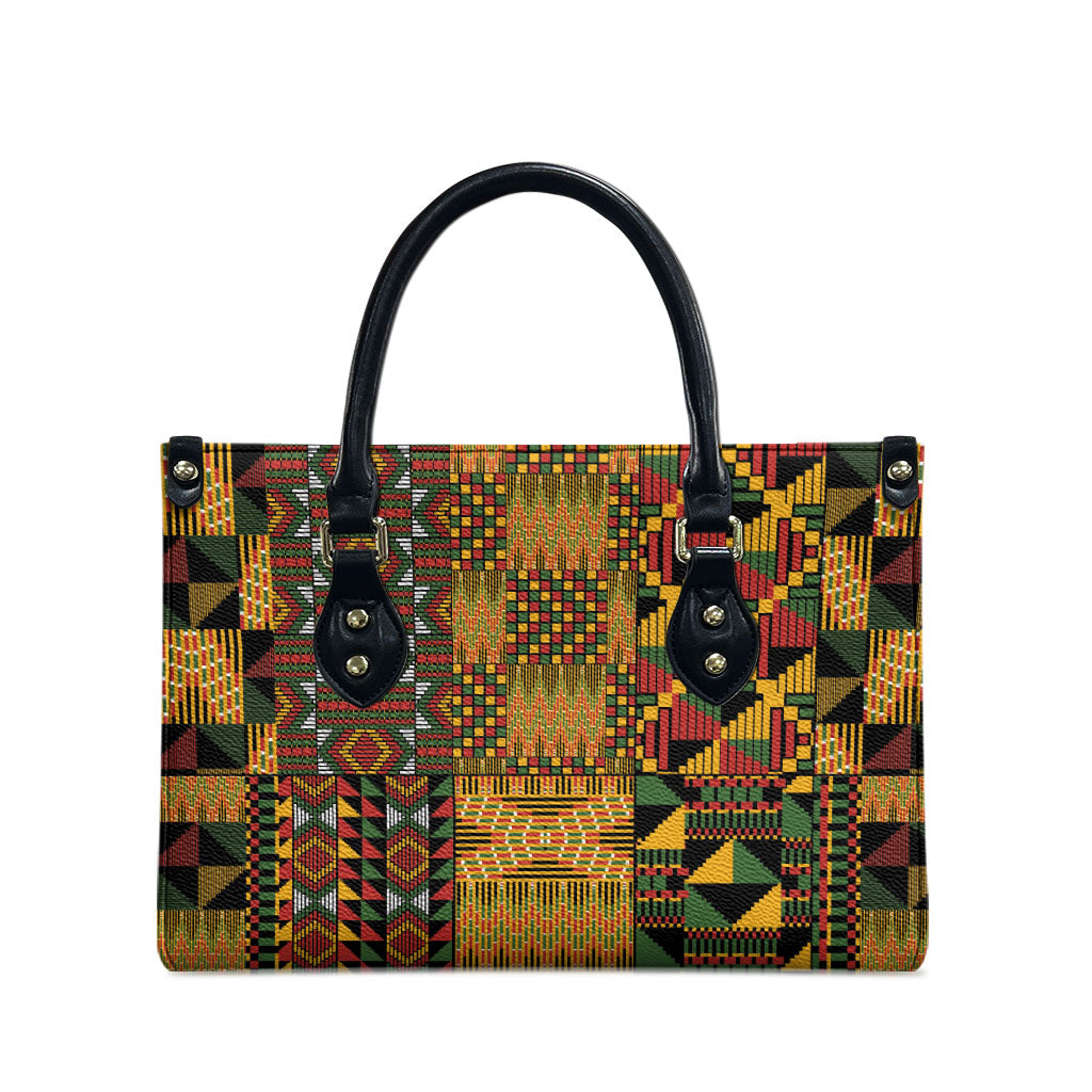 African American Quilt Kente Fusion Leather Bag Version 1