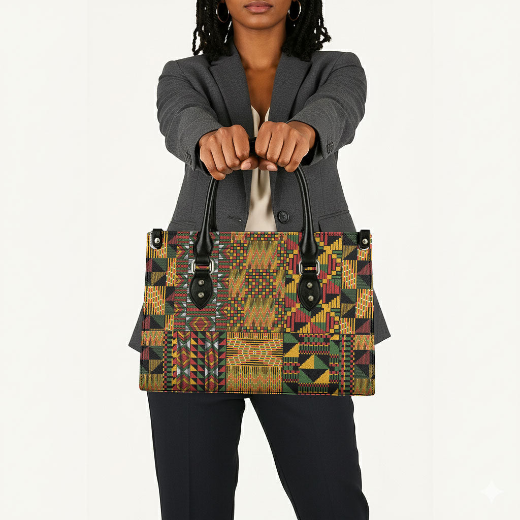African American Quilt Kente Fusion Leather Bag Version 1