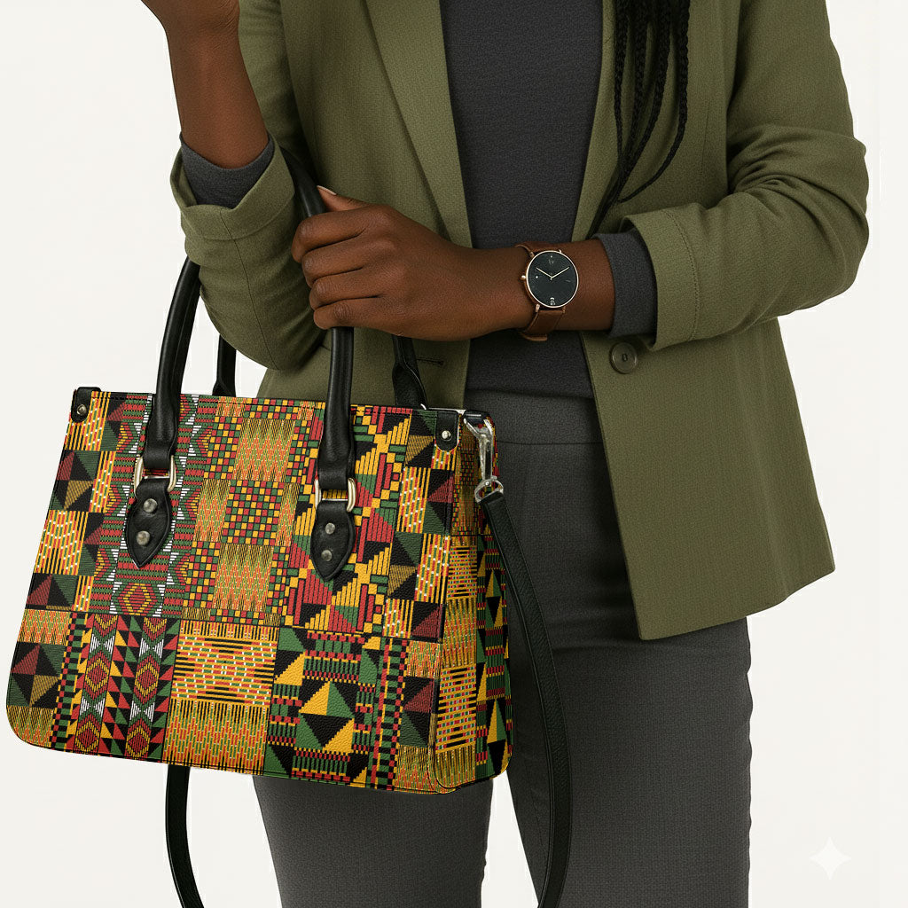 African American Quilt Kente Fusion Leather Bag Version 1