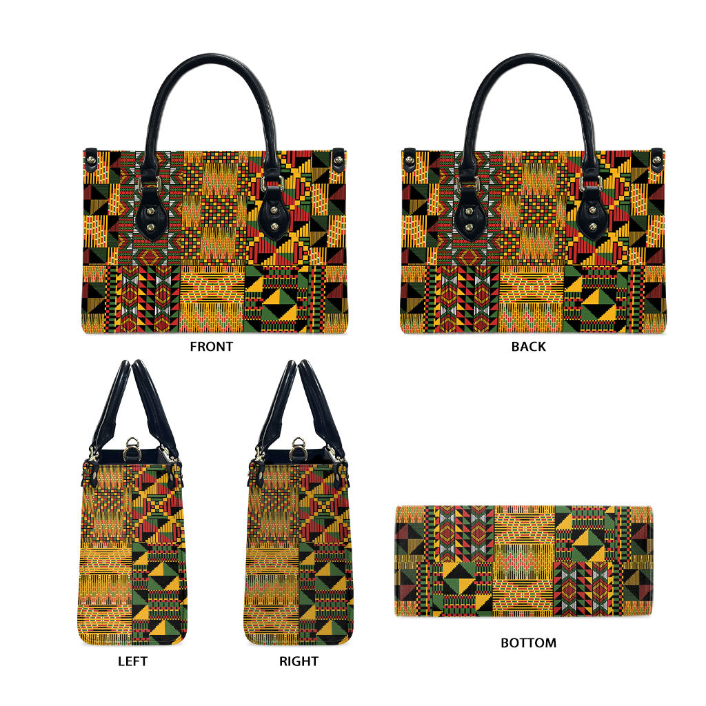 African American Quilt Kente Fusion Leather Bag Version 1