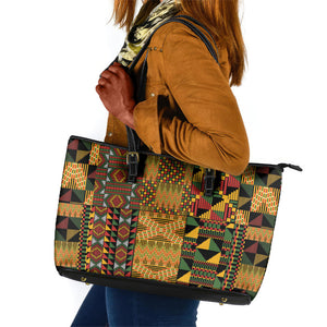 African American Quilt Kente Fusion Leather Tote Bag Version 1