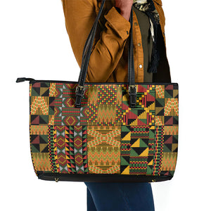 African American Quilt Kente Fusion Leather Tote Bag Version 1