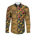 African American Quilt Kente Fusion Long Sleeve Button Shirt Version 1