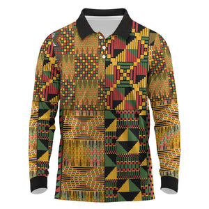 African American Quilt Kente Fusion Long Sleeve Polo Shirt Version 1