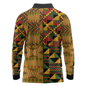 African American Quilt Kente Fusion Long Sleeve Polo Shirt Version 1