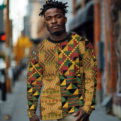 African American Quilt Kente Fusion Long Sleeve Shirt Version 1