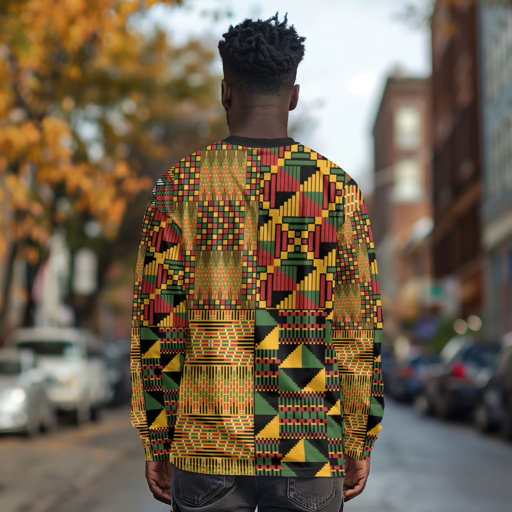 African American Quilt Kente Fusion Long Sleeve Shirt Version 1