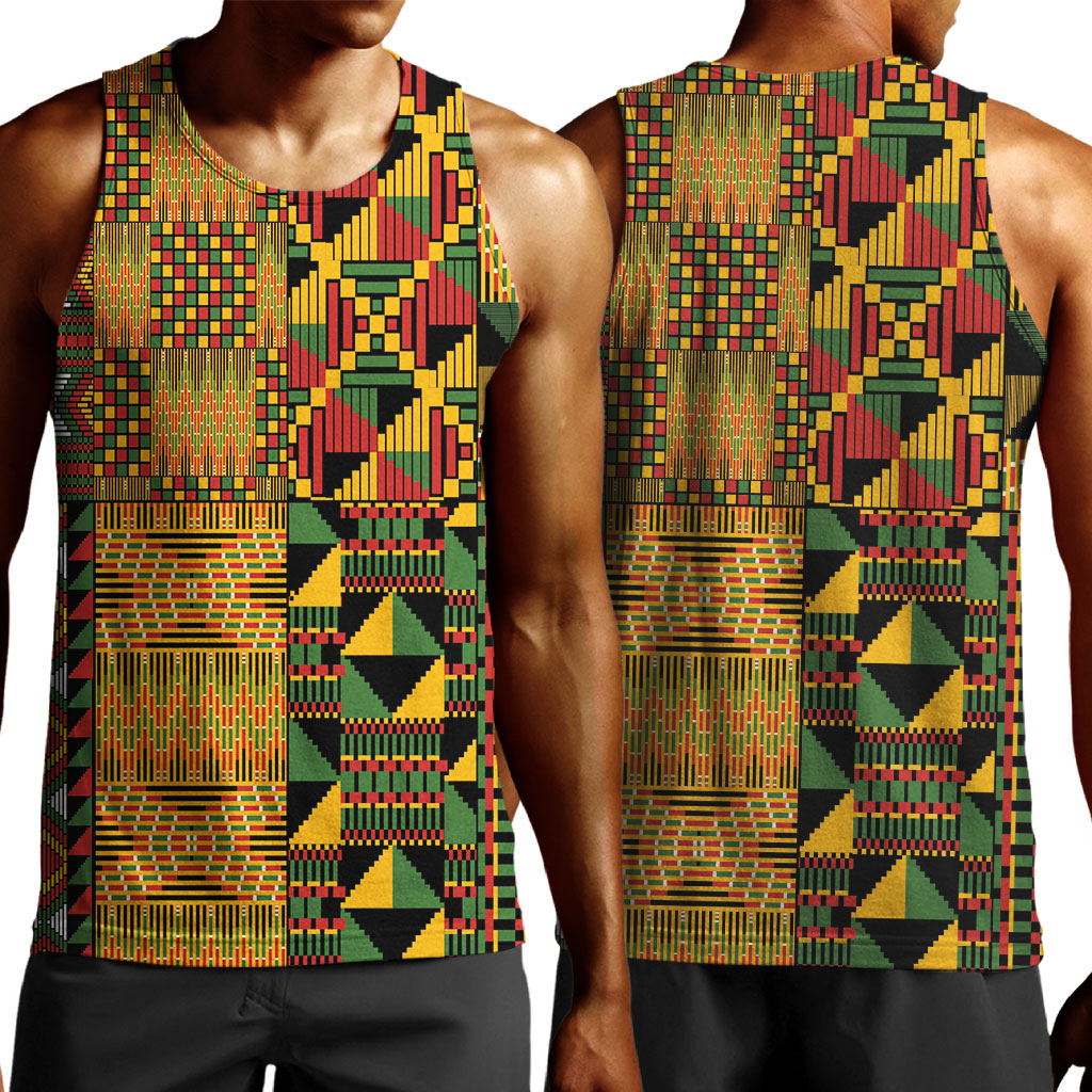 African American Quilt Kente Fusion Men Tank Top Version 1