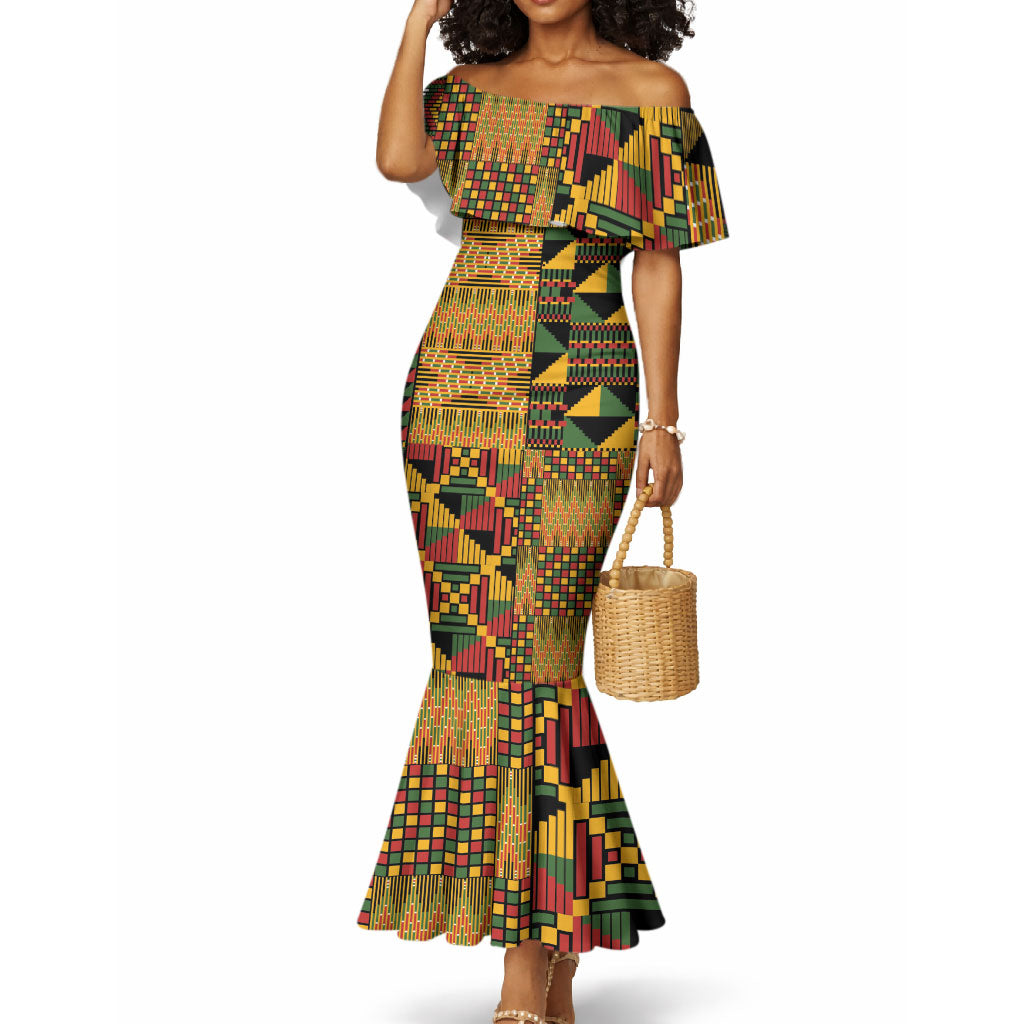 African American Quilt Kente Fusion Mermaid Dress Version 1