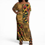 African American Quilt Kente Fusion Off Shoulder Maxi Dress Version 1