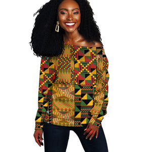 African American Quilt Kente Fusion Off Shoulder Sweater Version 1