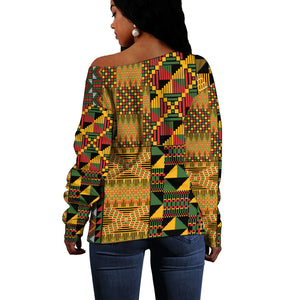 African American Quilt Kente Fusion Off Shoulder Sweater Version 1