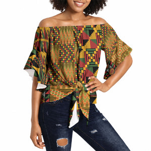 African American Quilt Kente Fusion Off Shoulder Wrap Waist Top Version 1