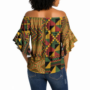 African American Quilt Kente Fusion Off Shoulder Wrap Waist Top Version 1