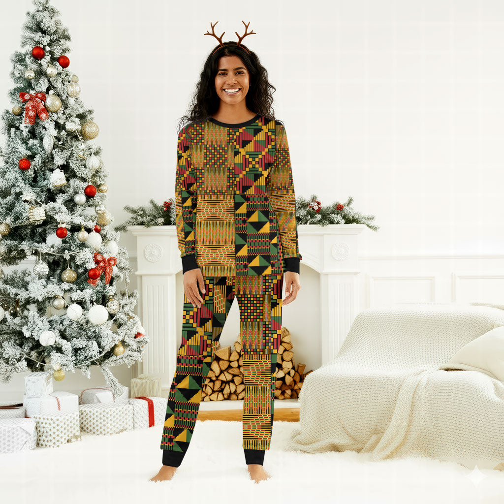 African American Quilt Kente Fusion Christmas Pajama Set Version 1