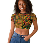 African American Quilt Kente Fusion Raglan Cropped T shirt Version 1