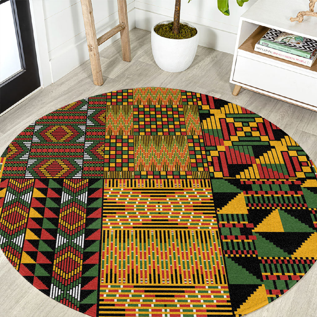 African American Quilt Kente Fusion Round Carpet Version 1