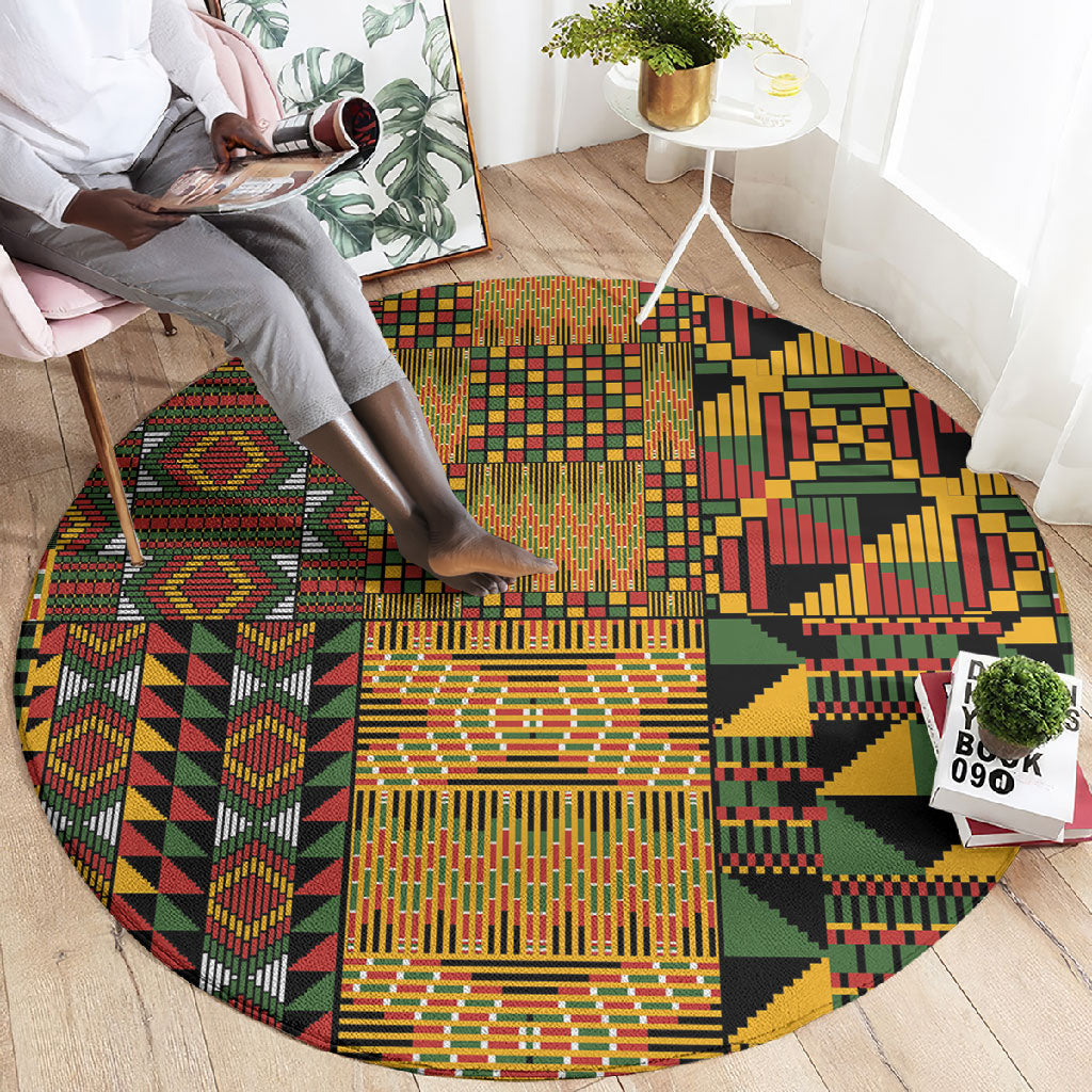African American Quilt Kente Fusion Round Carpet Version 1
