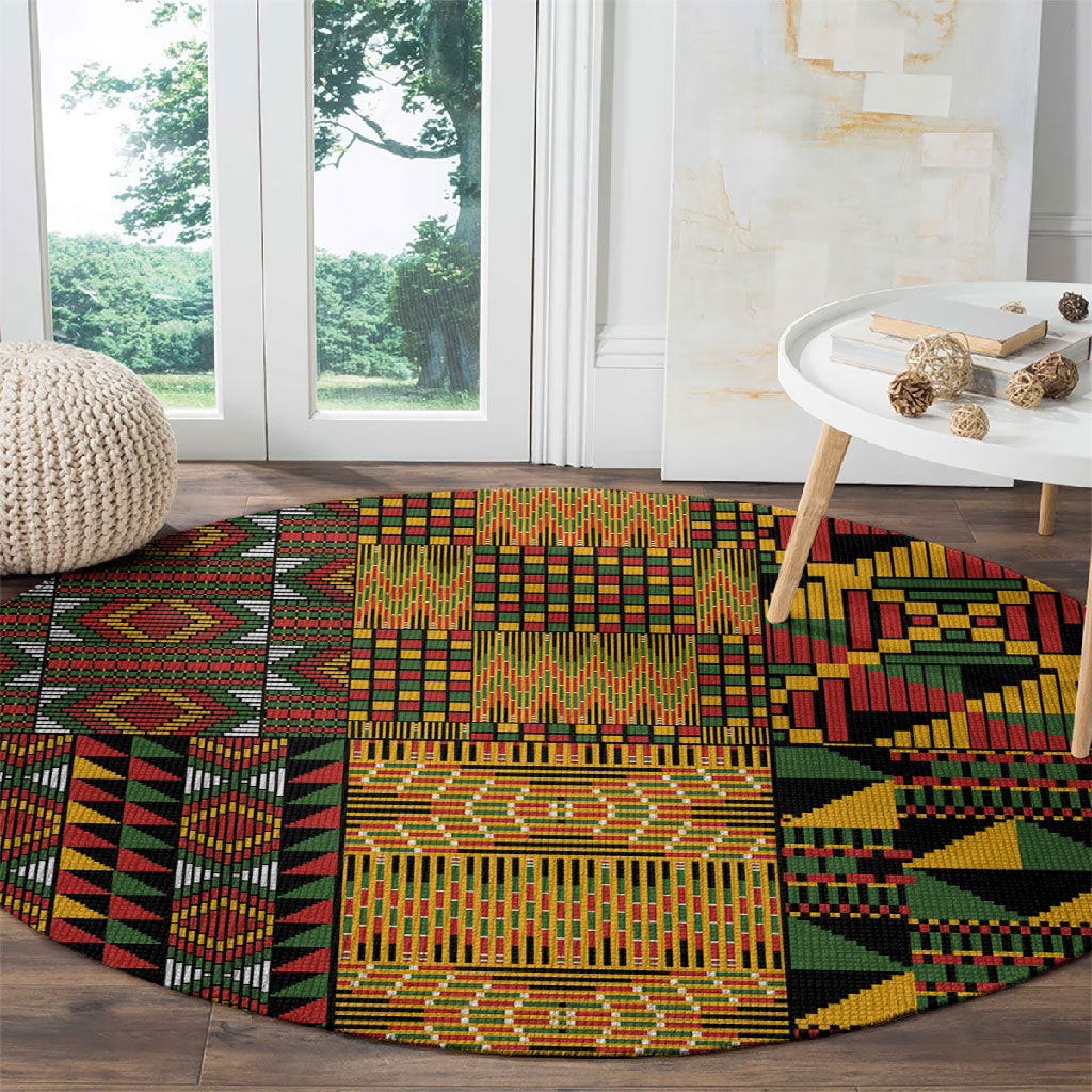 African American Quilt Kente Fusion Round Carpet Version 1