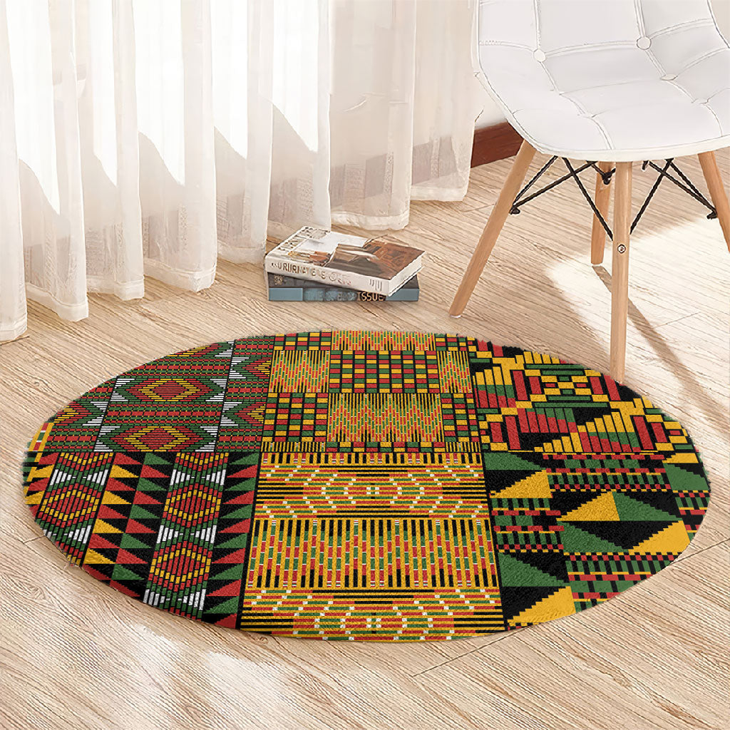 African American Quilt Kente Fusion Round Carpet Version 1