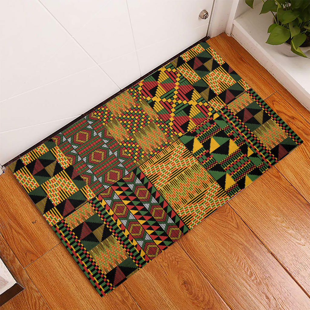 African American Quilt Kente Fusion Rubber Doormat Version 1