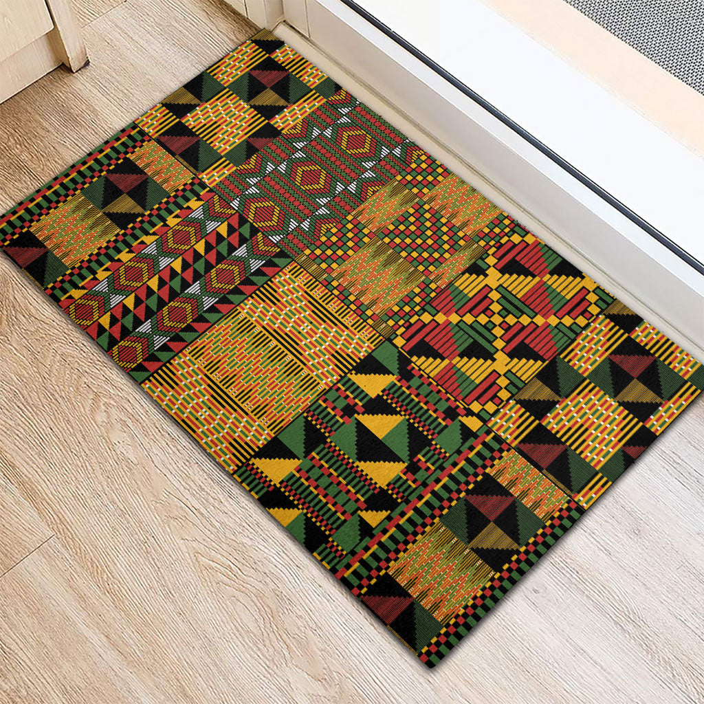 African American Quilt Kente Fusion Rubber Doormat Version 1
