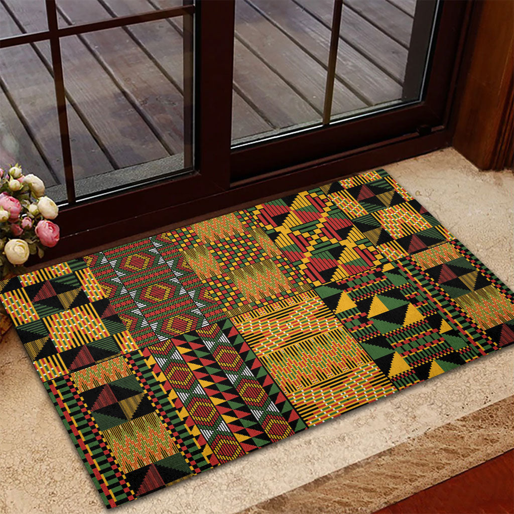 African American Quilt Kente Fusion Rubber Doormat Version 1