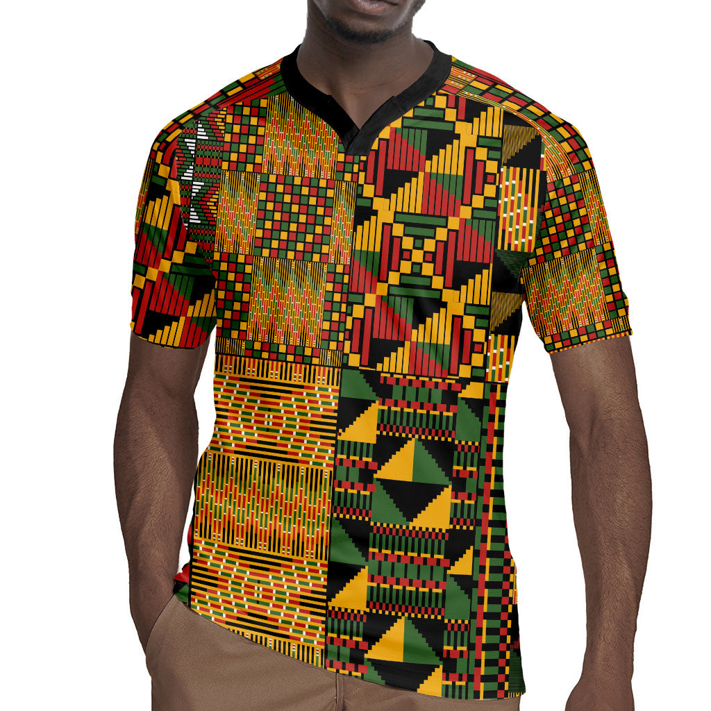 African American Quilt Kente Fusion Rugby Jersey Version 1