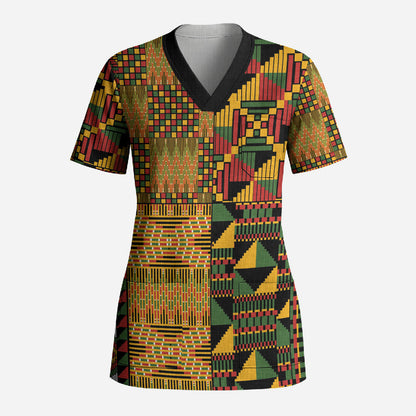 African American Quilt Kente Fusion Scrub Top Version 1