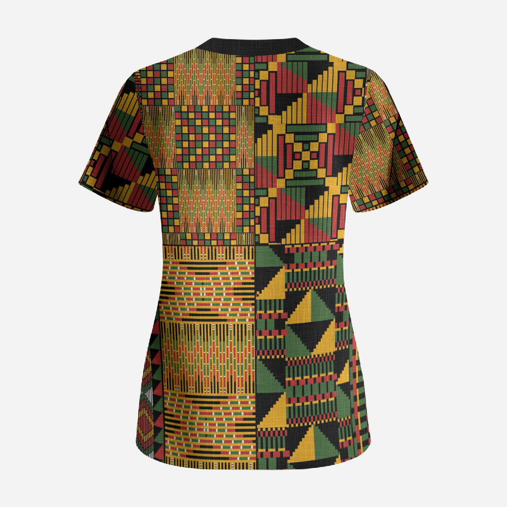African American Quilt Kente Fusion Scrub Top Version 1