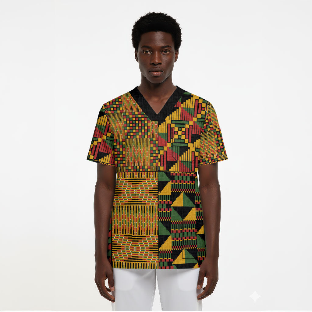 African American Quilt Kente Fusion Scrub Top Version 1