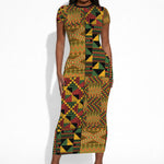 African American Quilt Kente Fusion Short Sleeve Bodycon Dress Version 1