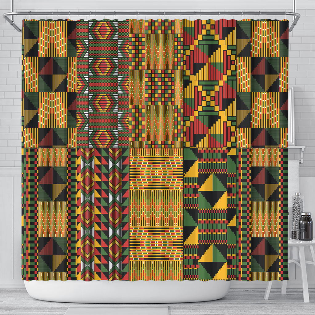 African American Quilt Kente Fusion Shower Curtain Version 1