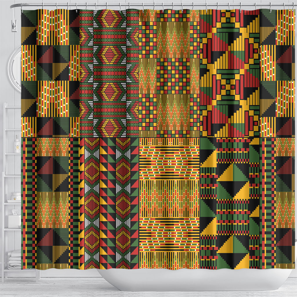 African American Quilt Kente Fusion Shower Curtain Version 1