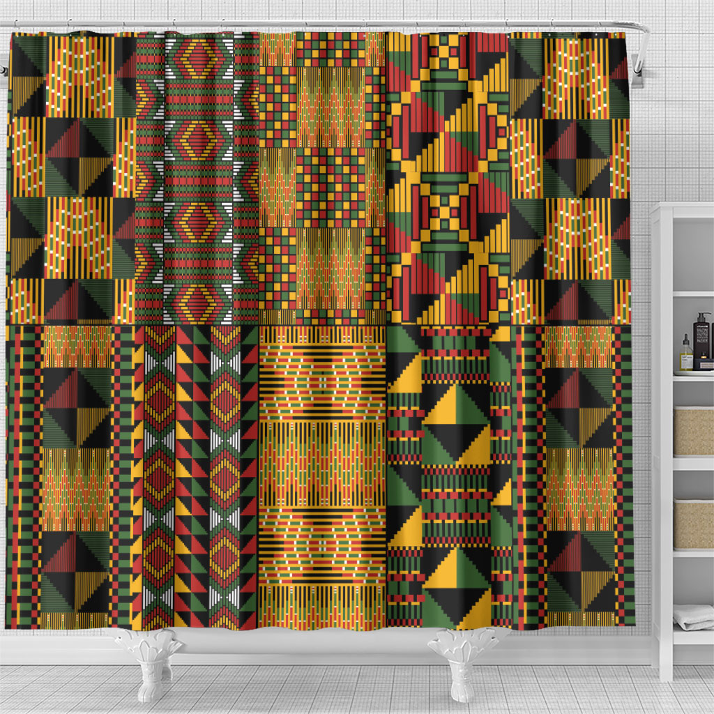 African American Quilt Kente Fusion Shower Curtain Version 1