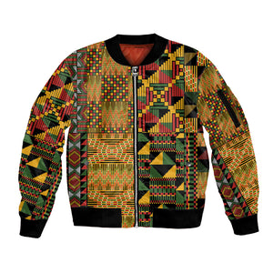African American Quilt Kente Fusion Sleeve Zip Bomber Jacket Version 1