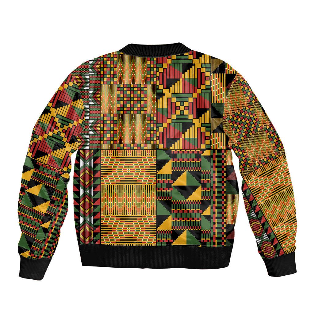 African American Quilt Kente Fusion Sleeve Zip Bomber Jacket Version 1