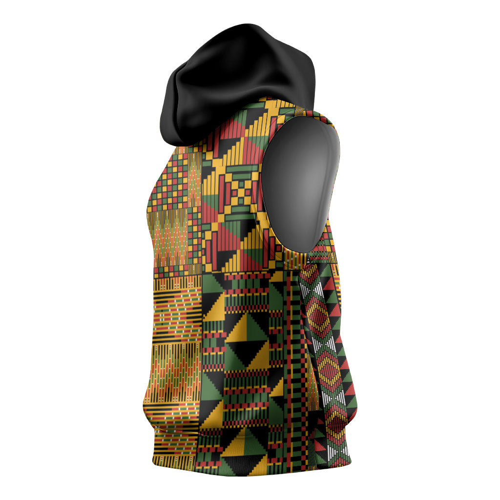 African American Quilt Kente Fusion Sleeveless Hoodie Version 1