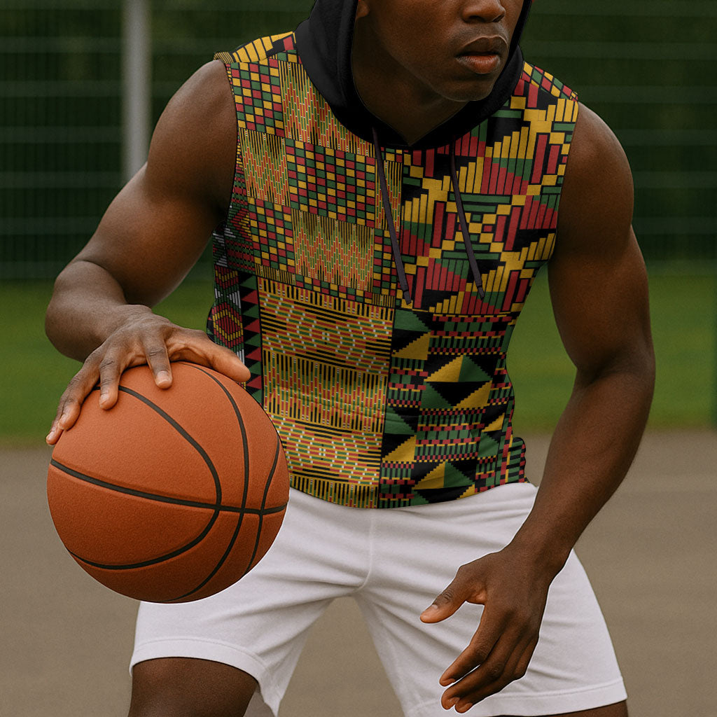 African American Quilt Kente Fusion Sleeveless Hoodie Version 1