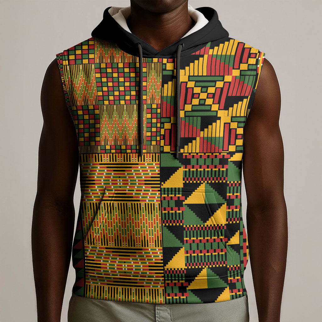 African American Quilt Kente Fusion Sleeveless Hoodie Version 1