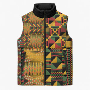 African American Quilt Kente Fusion Sleeveless Puffer Jacket Version 1