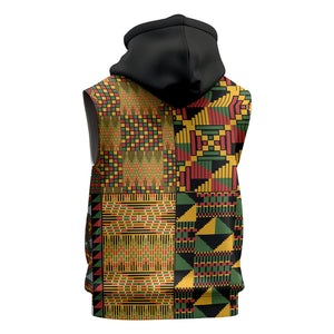 African American Quilt Kente Fusion Sleeveless Zip Hoodie Version 1