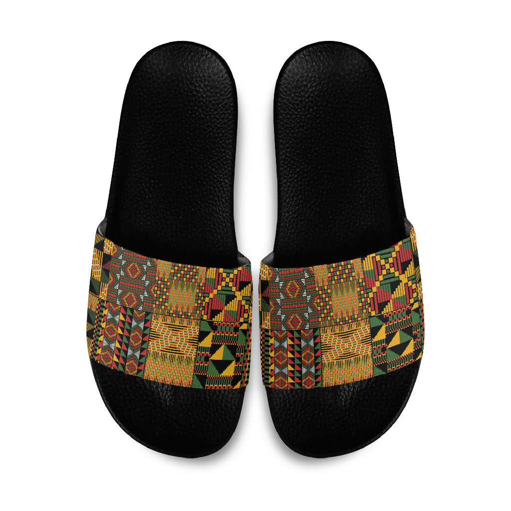 African American Quilt Kente Fusion Slide Sandals Version 1