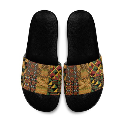 African American Quilt Kente Fusion Slide Sandals Version 1