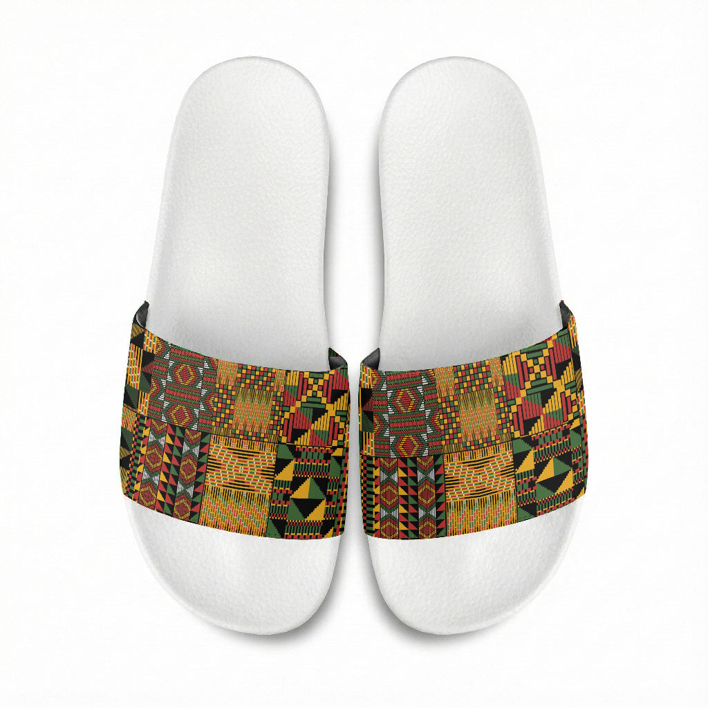 African American Quilt Kente Fusion Slide Sandals Version 1