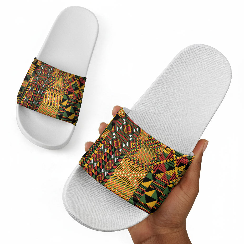 African American Quilt Kente Fusion Slide Sandals Version 1