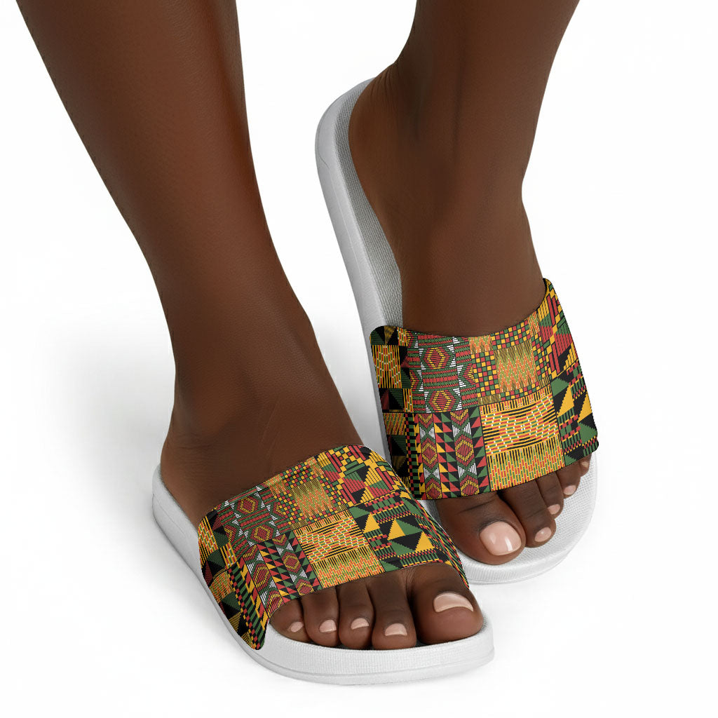 African American Quilt Kente Fusion Slide Sandals Version 1