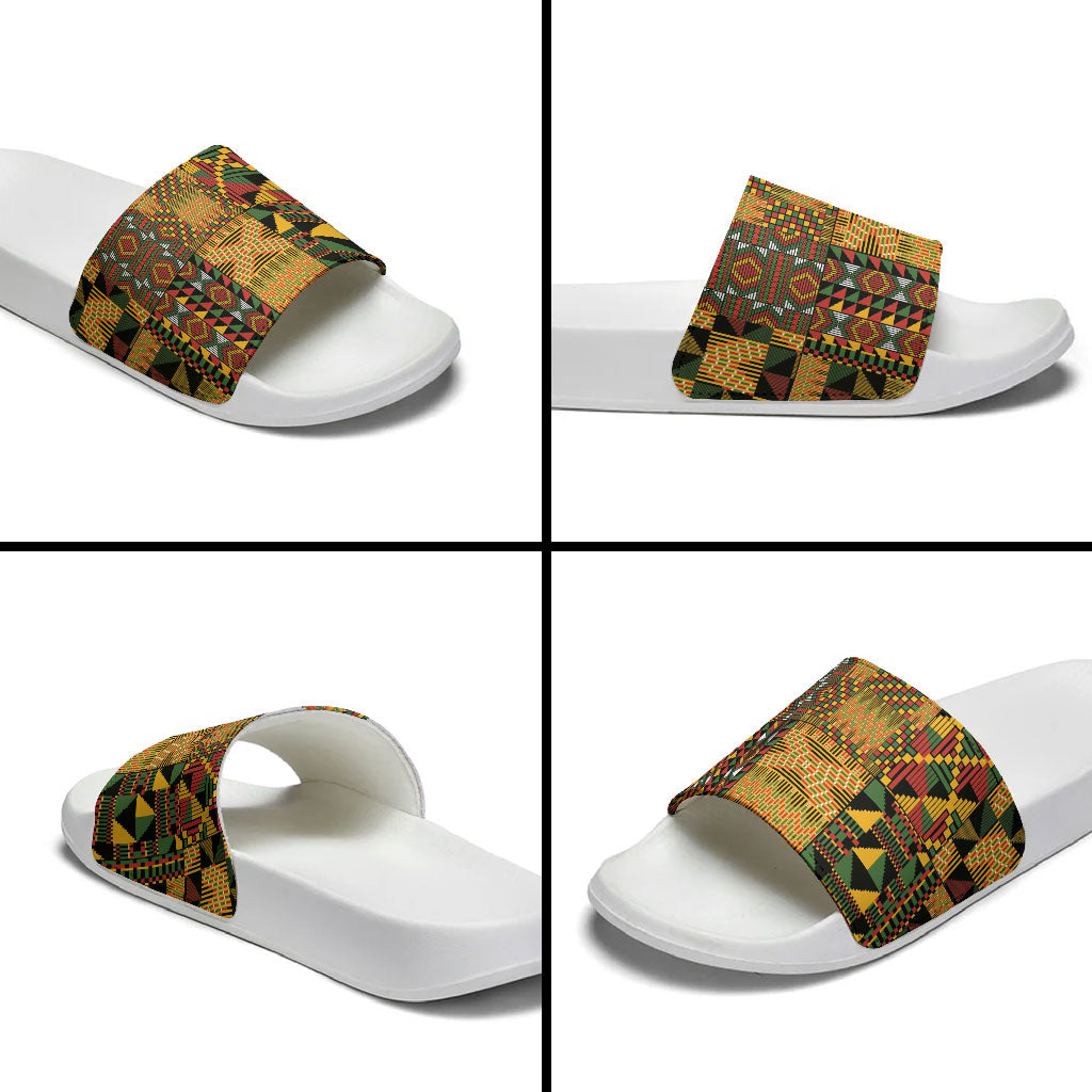 African American Quilt Kente Fusion Slide Sandals Version 1